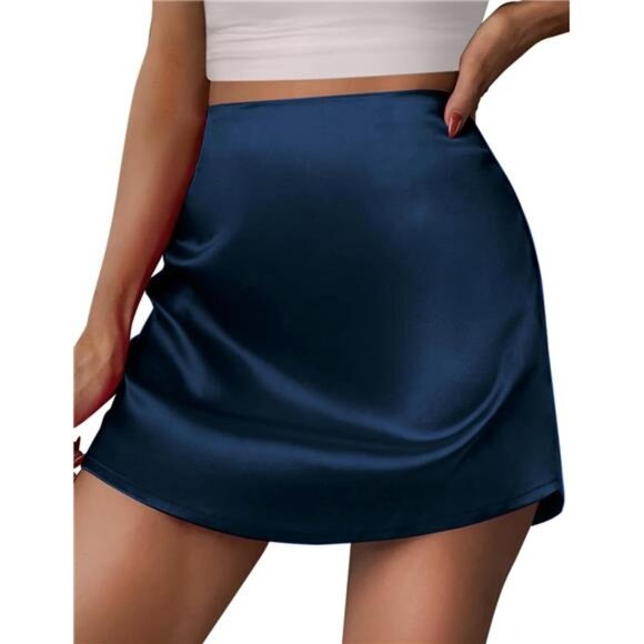 Womens Mini Skirts High Waisted Skirts Stain Dark Blue - Picture 1 of 5